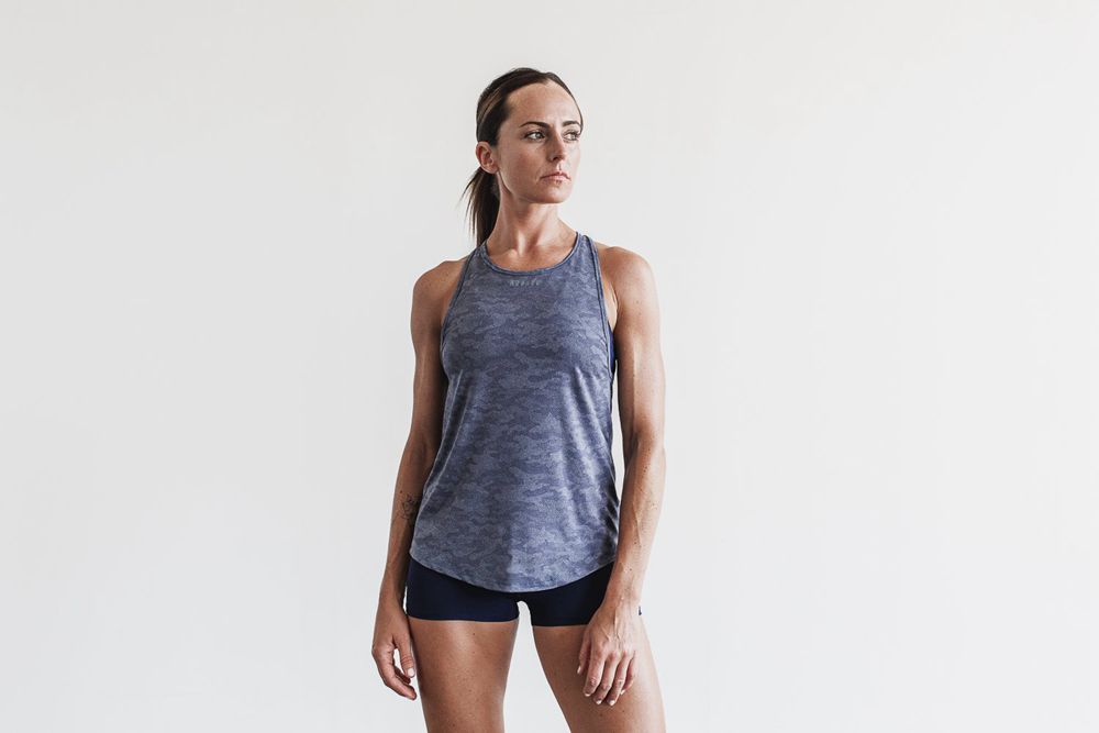 NOBULL Women's Lightweight Textu Tank Tops - Navy Camo - Ireland (6893SGXOE)